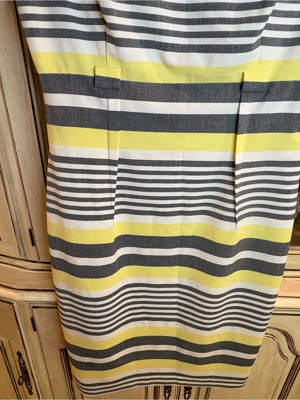 Calvin Klein Butter Yellow, White, and Gray Striped Sheath Dress - Picture 5 of 5
